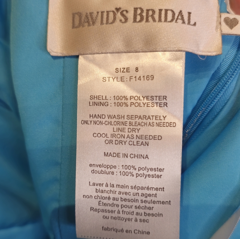 David's Bridal Strapless Blue Chiffon Bridesmaid Dress Size 8 - Picture 6 of 6